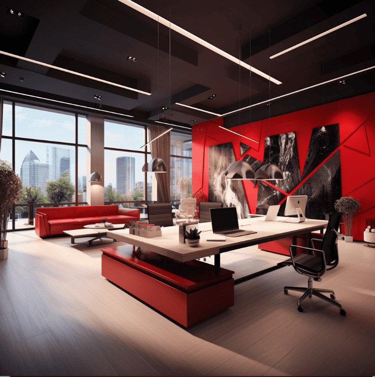 biuro w kolorze czerwonym