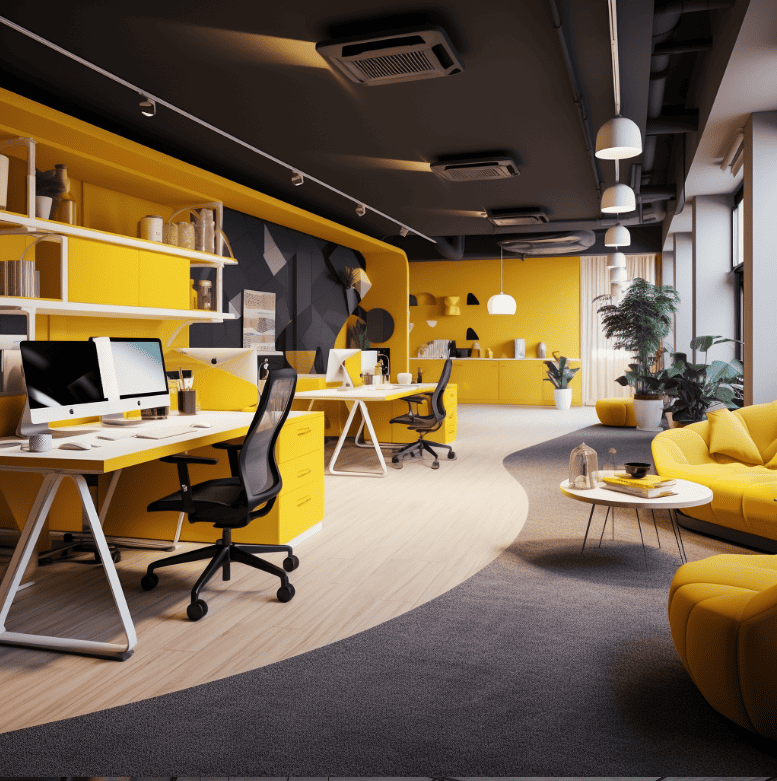 biuro w kolorze żółtym
